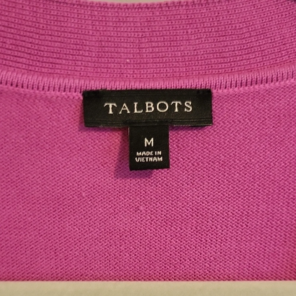 Talbots Magenta cotton blend V-Neck Long sleeve SzM ribbed Cardigan